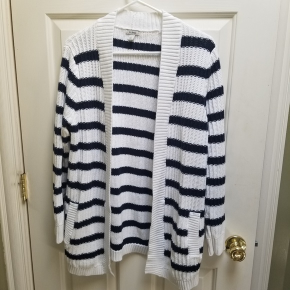 L.L. Bean Sweaters - L. L. Bean Fisherman Rib Open Cardigan Striped L